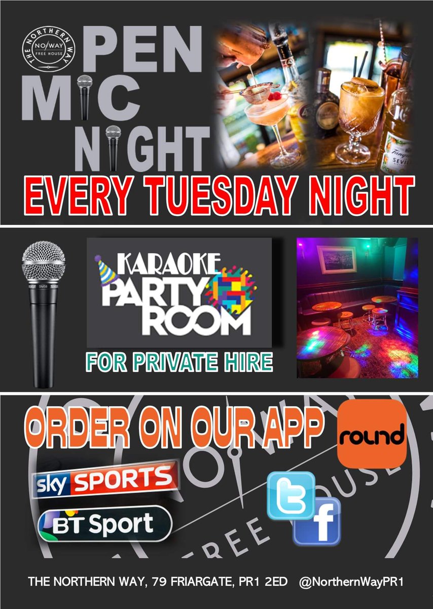 NorthernWayPR1's tweet photo. ⏬ Our #BigPriceDrop carries on throughout November! 

💷 #HappyHour prices between 12-6pm

🎙️ Later on this evening our weekly #OpenMicNight starts at 8pm

👏🏼 It's all going on #Preston! Tuesday is the new Friday! https://t.co/R9BKbn4c7w