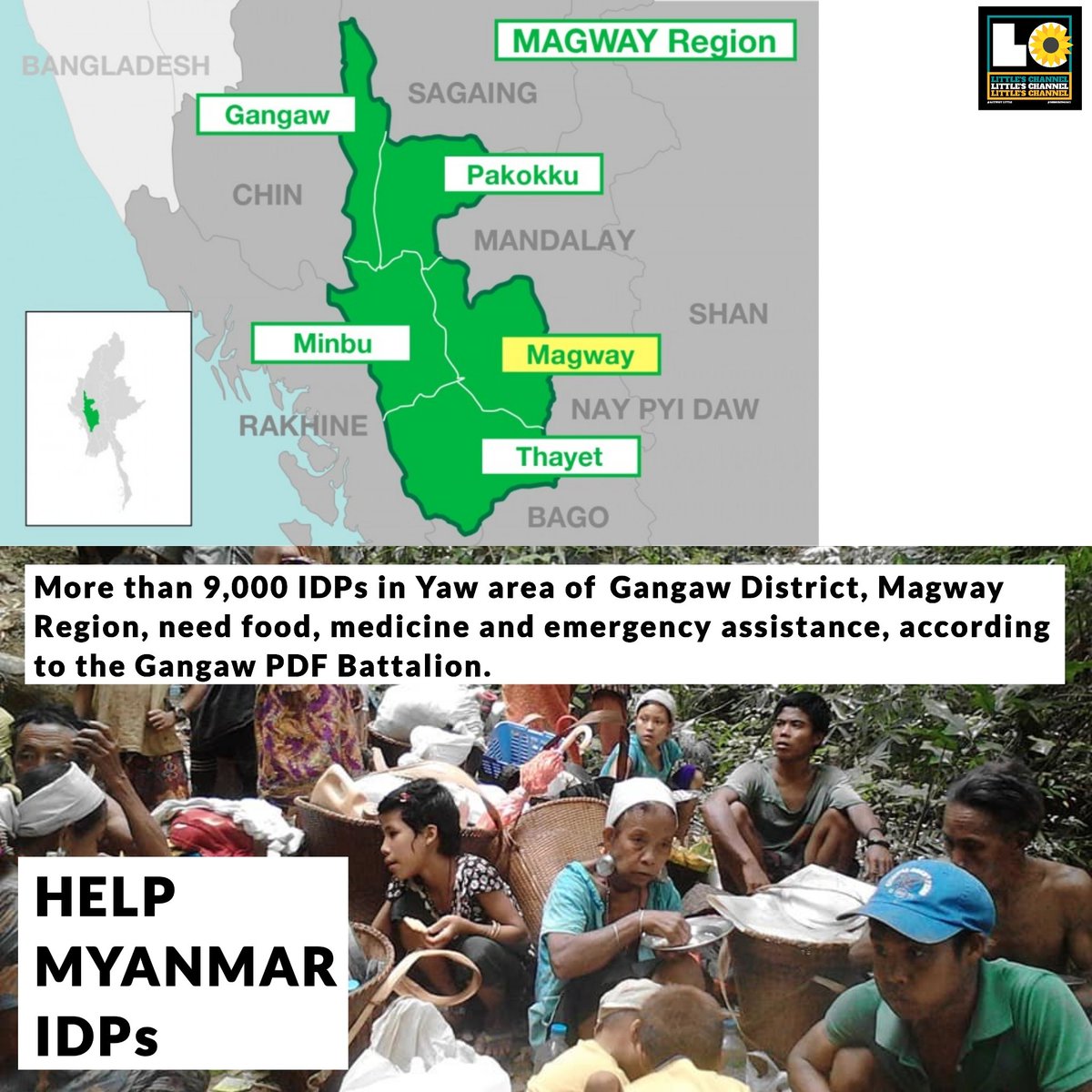 parmouk's tweet photo. More than 9,000 IDPs in Yaw area of ​​Gangaw District, Magway Region, need food, medicine and emergency assistance, according to the Gangaw PDF Battalion. @Refugees  #Nov16Coup #HelpMyanmarIDPs #WhatsHappeningInMyanmar https://t.co/hJsgn0juSL