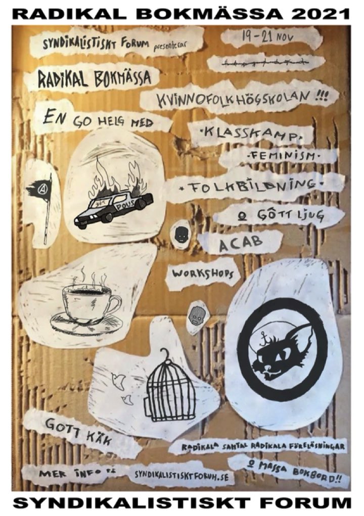 På lördag styr vi upp bokbord på RADIKAL BOKMÄSSA GBG <a href="/Forumgbg/">SyndikalistisktForum</a>! 🏴Vi har med utvalda texter från vår blogg, ACAB-merch, klibbor! 🏴 Kom förbi, snacka, häng, sub-versera! 🏴 #anarchism #anarki #acab #copwatch