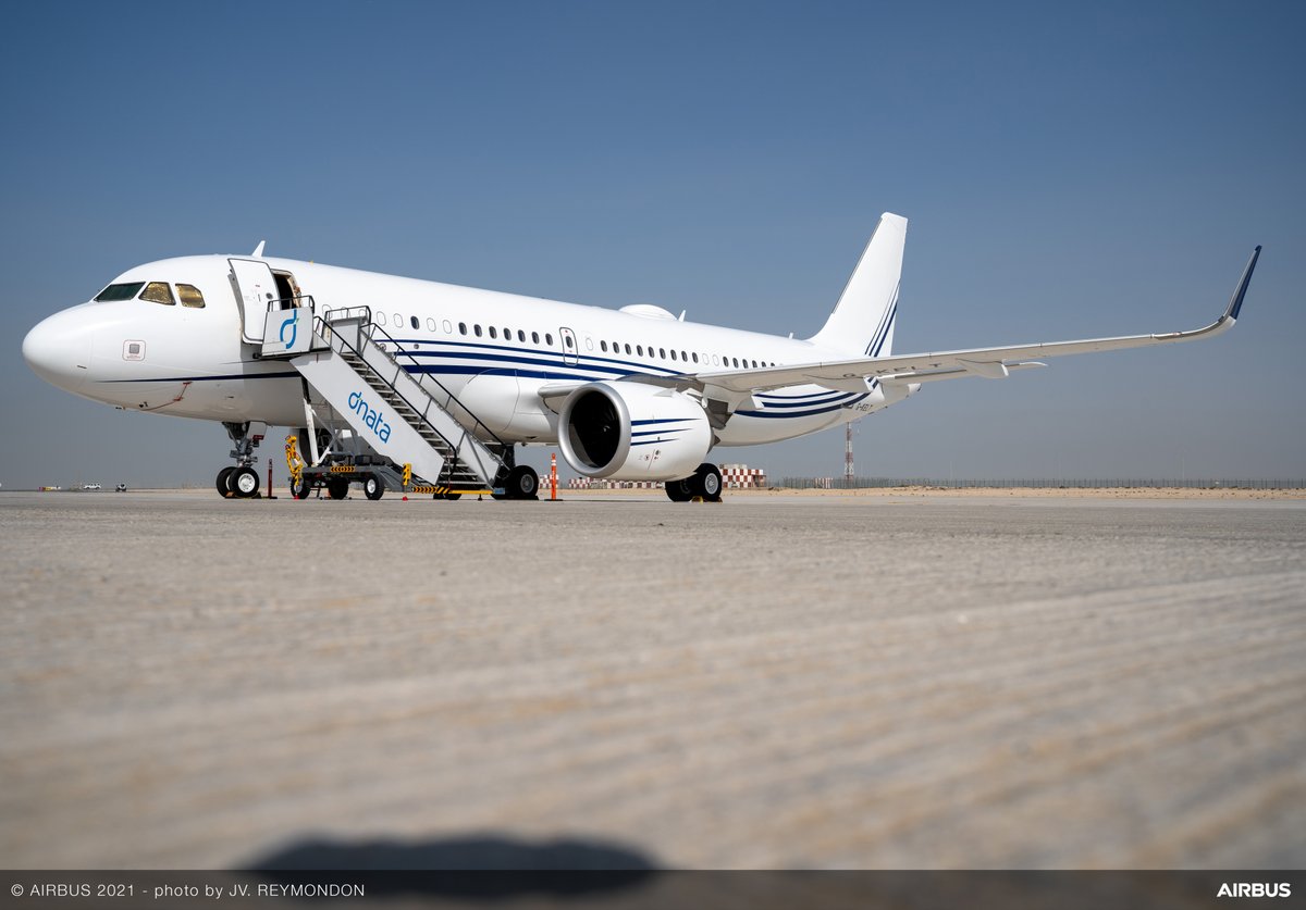 Airbus's tweet photo. Now... let's take your own style to the skies with the #ACJ320neo. @Acropolis_UK's jet is on display at #DAS21 - unveiling the unmatched space it has to offer in its category.
#DidYouKnow that with the ACJ320neo you could fly direct from Dubai to London, Tokyo, Perth or Jo'burg? https://t.co/isJjNhAFYy