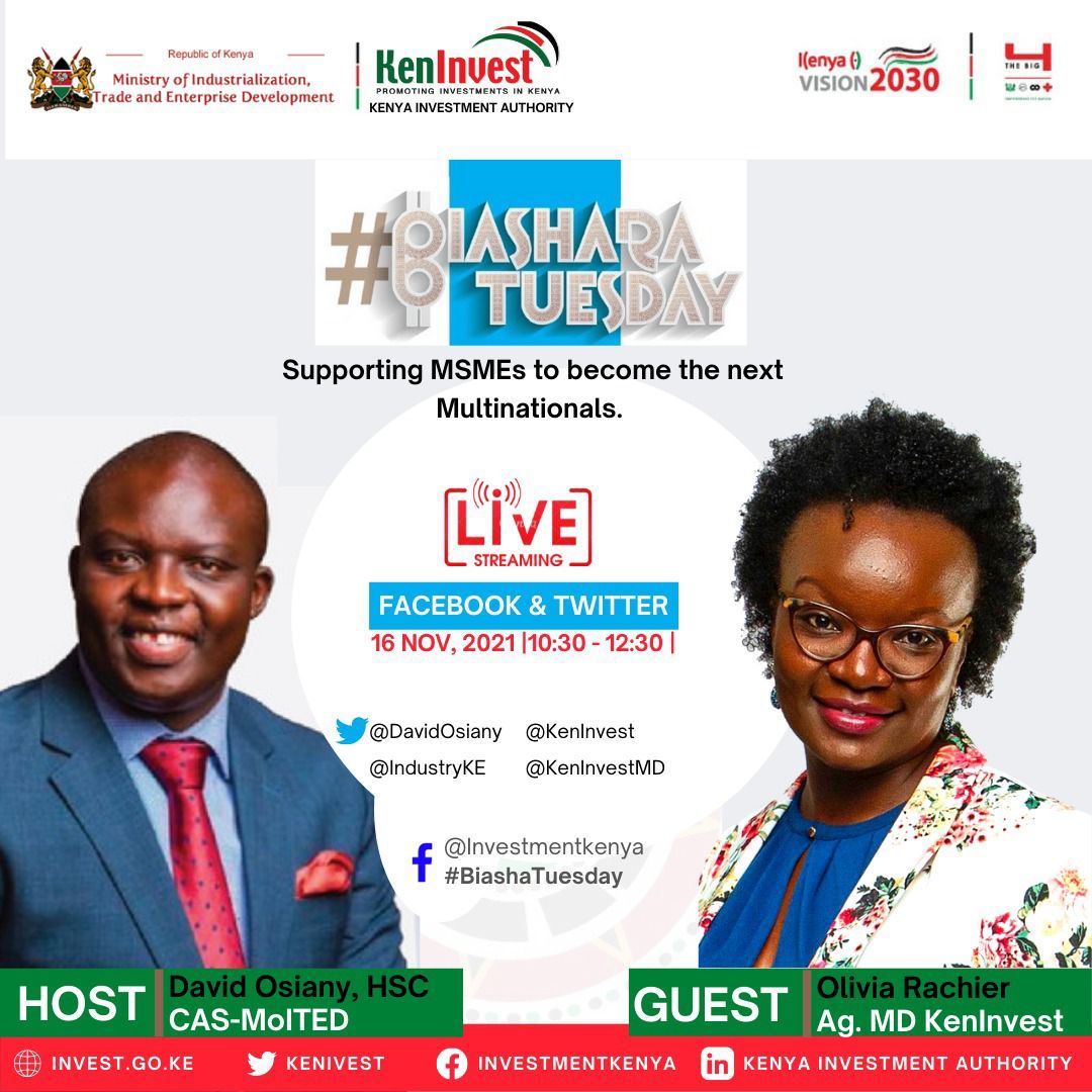 Kenya Investment Authority (KenInvest) (@keninvest) on Twitter photo Services offered to SMEs: Business Counselling and Advisory Services, SME Profiling and Benchmarking, Business clinics, Matchmaking/linkages. <a href="/DavidOsiany/">🇰🇪 David Osiany, HSC</a> <a href="/OllyRachier/">Olivia Rachier</a> #BiasharaTuesday <a href="/Trade_Kenya/">Trade Kenya</a> <a href="/IndustryKE/">IndustryKE</a> Services offered to SMEs: Business Counselling and Advisory Services, SME Profiling and Benchmarking, Business clinics, Matchmaking/linkages. <a href="/DavidOsiany/">🇰🇪 David Osiany, HSC</a> <a href="/OllyRachier/">Olivia Rachier</a> #BiasharaTuesday <a href="/Trade_Kenya/">Trade Kenya</a> <a href="/IndustryKE/">IndustryKE</a>