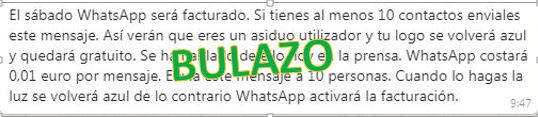 ...Y ooooooootra vez llega el #bulo de que habrá que pagar por el #Whatsapp, pero si reenvías el mensaje se volverá azul y te saldrá gratis y blablabla...(eso si que es cansinismo nivel mítico)
¡¡¡Que NO!!!
¡¡¡Que <a href="/WhatsApp/">WhatsApp</a> es verde!!!...(como nosotros 😜 )
#StopBulos
#NoReenvíes
