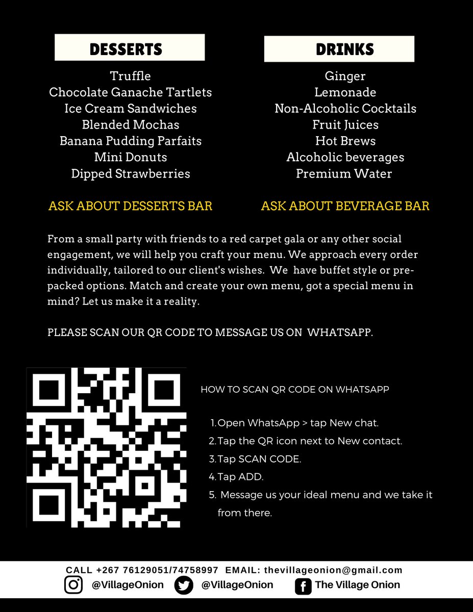 Yes! it's that time of the year again. Allow us to make your event a memorable one by taking care of your food and beverage needs. 

Mix and match your ideal menu and let us take care of the rest. 

For more information please give us a call or WhatsApp us on 72397698 / 76129051