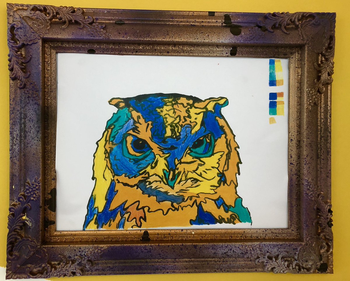 KGS_Art's tweet image. Some terrific new work by our 1st years now display on our Wall of Fame! @KGS1561 #complementarycolours #youngartists #animalart 🦉🐼🎨