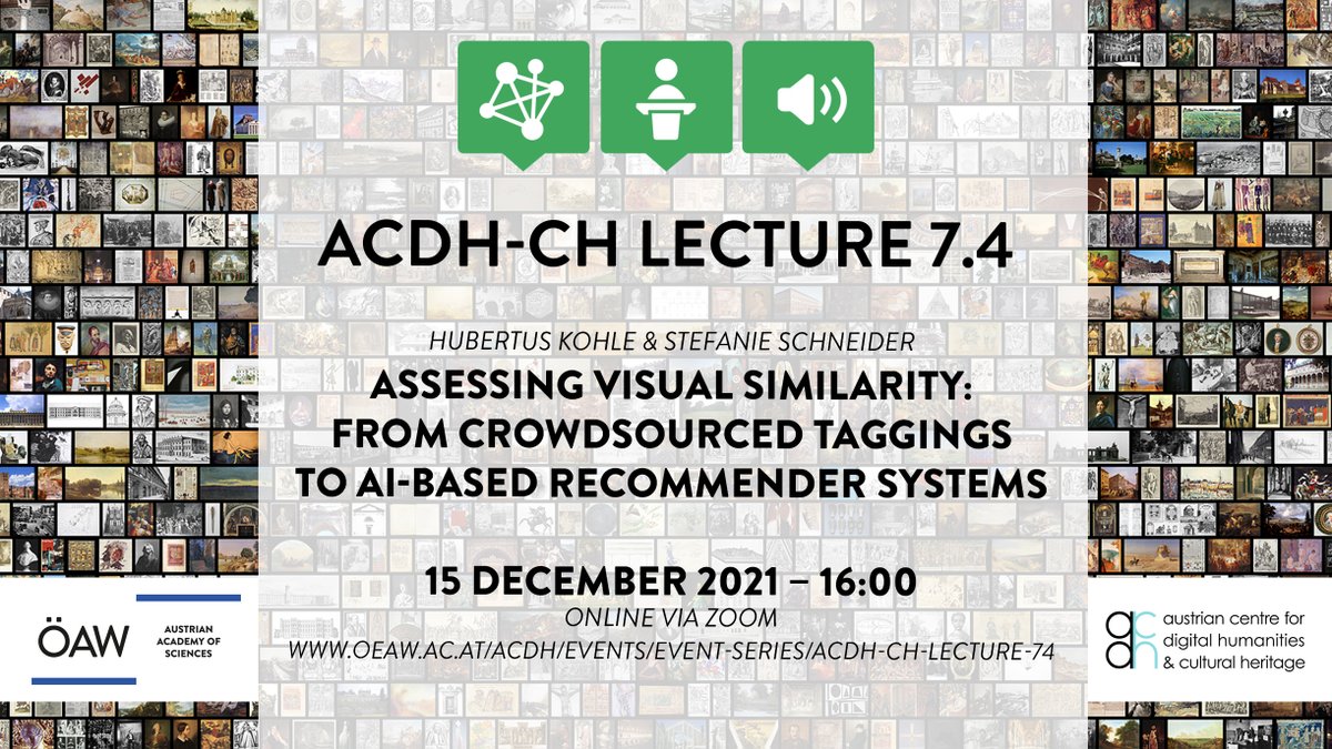 ACDH_OeAW's tweet photo. ⏰ 1 day left to register! Don't miss @hkohle's and @_stschneider's #acdhchlecture about Assessing #VisualSimilarity: from #Crowdsourced Taggings to AI-based Recommender Systems!
👉 Register here:
https://t.co/GHMbDDpgSR https://t.co/eUTo8sdwkz