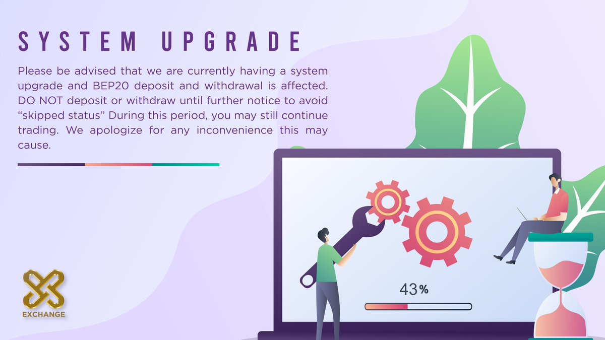 XUMEXXOfficial's tweet photo. SYSTEM UPDATE ANNOUNCEMENT 
We are currently having a system upgrade and BEP20 deposit and withdrawal are affected. DO NOT deposit or withdraw until further notice to avoid “skipped status” During this period, you may still continue trading. https://t.co/ae9Swoc9va