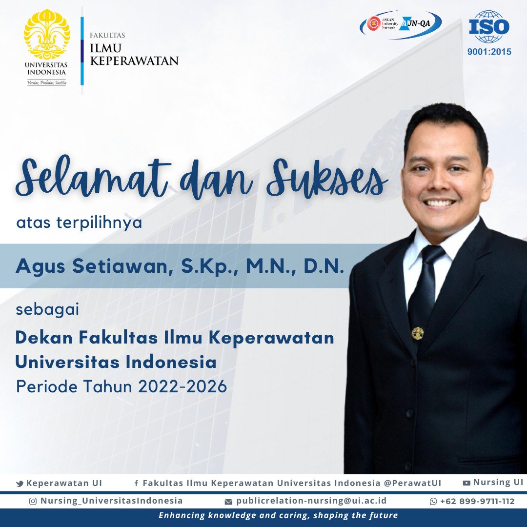 Selamat atas terpilihnya Bpk Agus Setiawan, S.Kp., M.N., D.N.
sebagai Dekan FIKUI Periode 2022-2026
#KeperawatanUi
#NursingUi
#FikUi
#FonUi