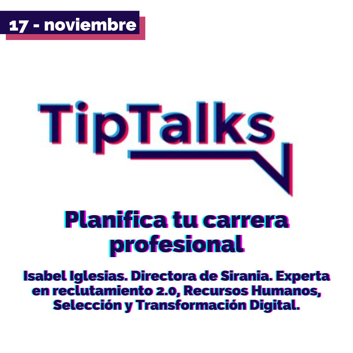 CEUAAlumni's tweet photo. Estás a tiempo de inscribirte en el próximo #TipTalks en el que contaremos con @isa_iglesias_al y nos dará algunas claves para planificar con éxito nuestra carrera profesional. Inscríbete en: https://t.co/HdhpDPid6D https://t.co/p6uVP99yqM