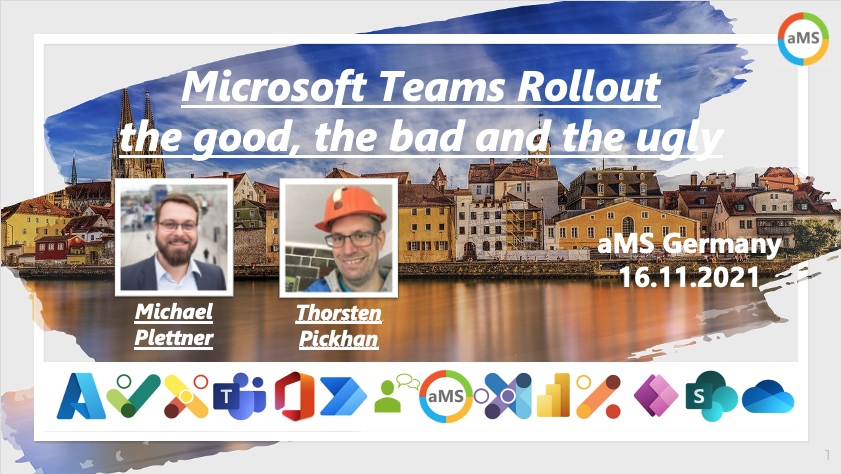 plemich's tweet photo. In wenigen Minuten (10:30 Uhr) starten @tpickhan und ich unsere Session “Teams Rollout - the good, the bad and the ugly” beim @aOSComm #aMSGermany.
Der Link zu der Agenda und vielen anderen spannenden Sessions ist hier: https://t.co/WMX8I6ZFkS
#CommunityRocks https://t.co/Vb9EBUWDqQ
