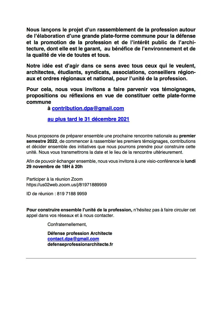 ArchiDpA's tweet photo. DpA lance le projet d’un rassemblement de la profession autour de l’élaboration d’une grande plateforme pour la défense et promotion de la profession et de l’intérêt public de l’architecture #teamarchi #professionarchitecte #interetpublic #architecture
https://t.co/7LwlpcjQAR https://t.co/HsXjNCJgMa