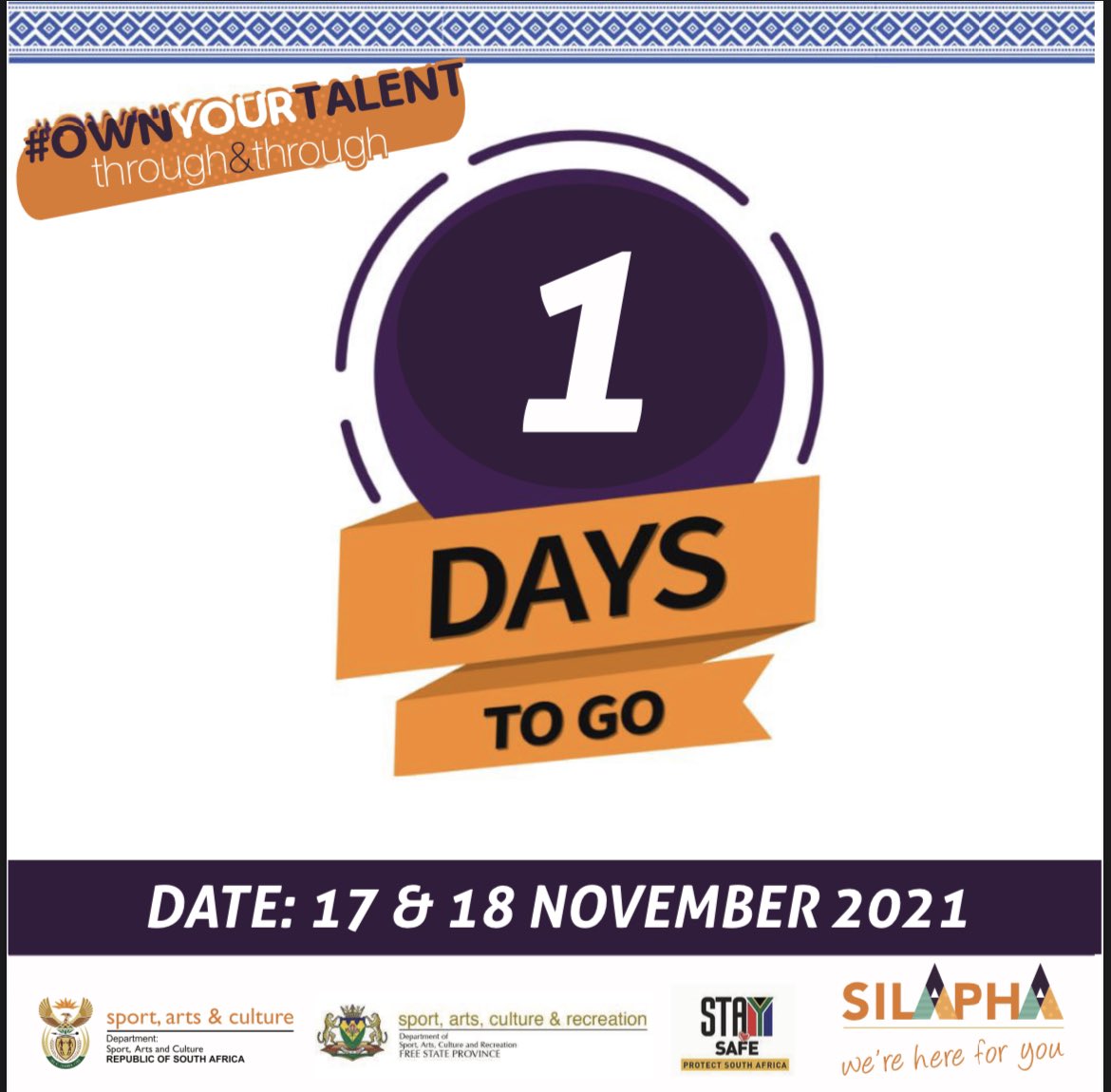 Follow @Silapha_ <a href="/SportArtsCultur/">Department of Sport, Arts and Culture</a> for more info &amp; details on how to be part of the outreach in #Mangaung
#Silapha #WeAreHere #OwnYourTalent