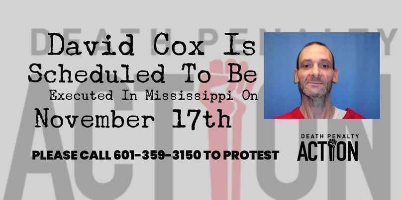 DeathPenaltyAct's tweet photo. #Mississippi didn't have any execution for almost one decade. Don't let them start again! Join us in urging Governor @tatereeves to #StopExecutions and #SaveDavidCox
@ACLU_MS @ACLU https://t.co/ucTHdGv332