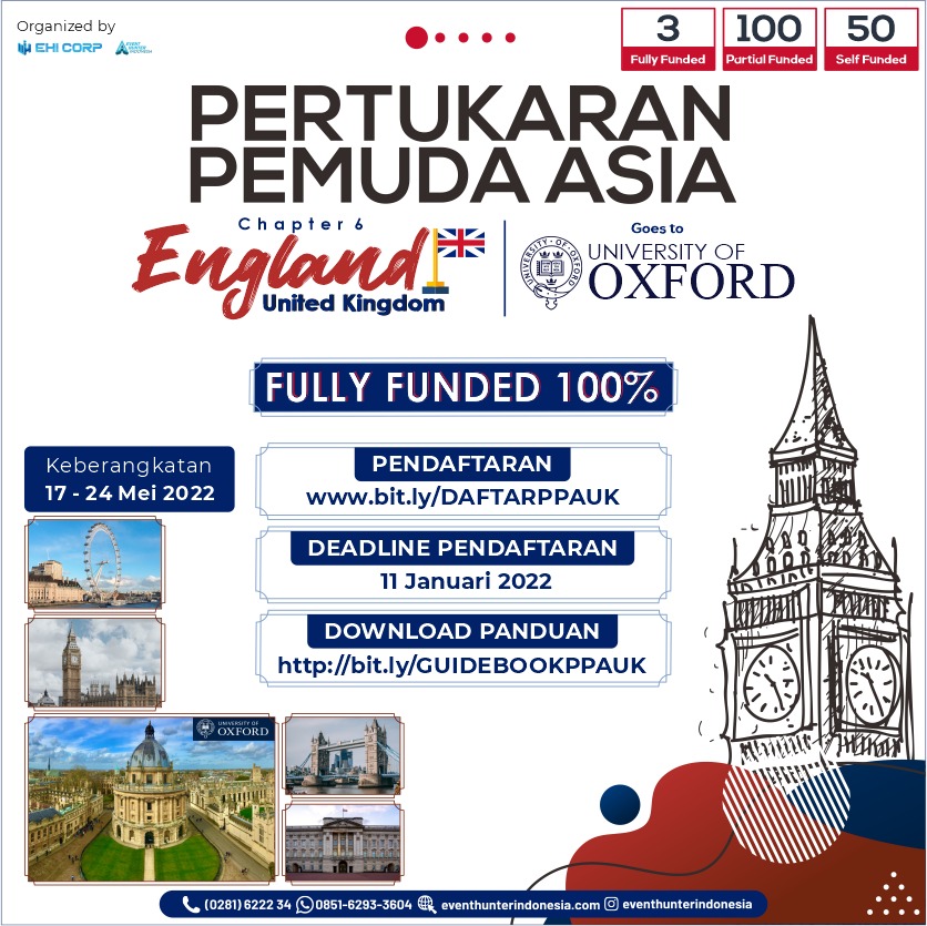 EventHunterINA's tweet image. Ada yg bilang semua orang bisa belajar ke luar negeri, JANGAN PERCAYA!

Setiap orang punya kemampuan beda-beda. Cuma PPA #6 kesempatan dibiayai 100% ke Inggris bisa pilih jalur seleksi.

SESUAIKAN KEMAMPUANMU!

Ayo ke UK!

PENDAFTARAN
pertukaranpemudaasia.com

DEADLINE: 11/1/2022