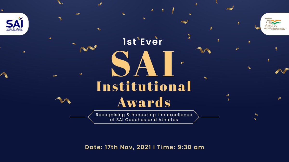 SAI_Chandigarh's tweet photo. The 1st ever SAI Institutional Awards will be conferred on 17th Nov at 9:30 am onwards 🏆

Stay tuned to know who will be honoured with the Best and Outstanding Coach &amp; Athlete in the respective categories from our centre.

#SAIAwards https://t.co/OLNqyjha7J