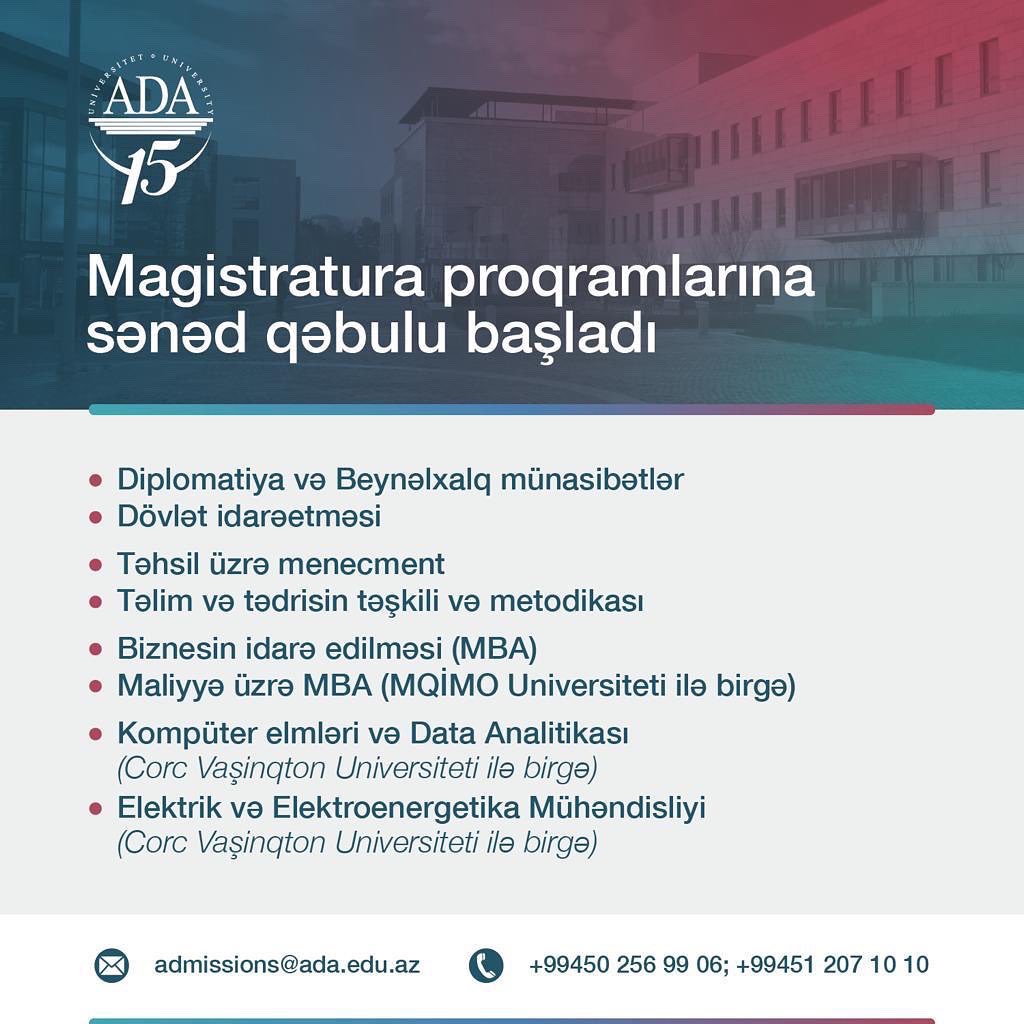 ADAUniversity's tweet photo. Let your ADA journey start now!

We are delighted to announce that admission to master's programs for the 2021-2022 academic year is open as of November 15. 

The admission process and online application form for candidates will be active until April 1. 

#Apply2ADA https://t.co/EyVU3rFDMs