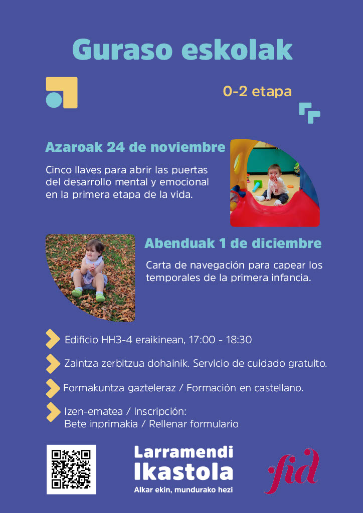 📢Guraso eskolak antolatu ditugu!

FID zentroarekin elkarlanean, 0-2 urteko familientzako
formazio zikloa antolatu dugu, lehenengo haurtzaroarekin zerikusia duten gaien inguruan formatu
eta hausnartzeko elkargunea eskainiz.

🔹Izen-ematea labur.eus/yQTFb