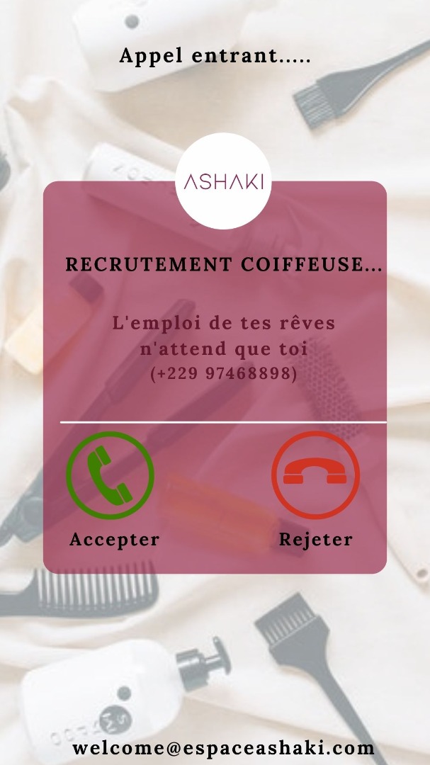 espaceashaki's tweet photo. Rejoignez notre super équipe !!!!! Nous recrutons des esthéticiennes et coiffeuses qualifiées. Envoyez vos candidatures via whatsapp +22997468898 ou par mail: welcome@espaceashaki.com
#emploi #recrutement #offredemploi #estheticienne #coiffeuse #Benin https://t.co/WR8HdEfvcH