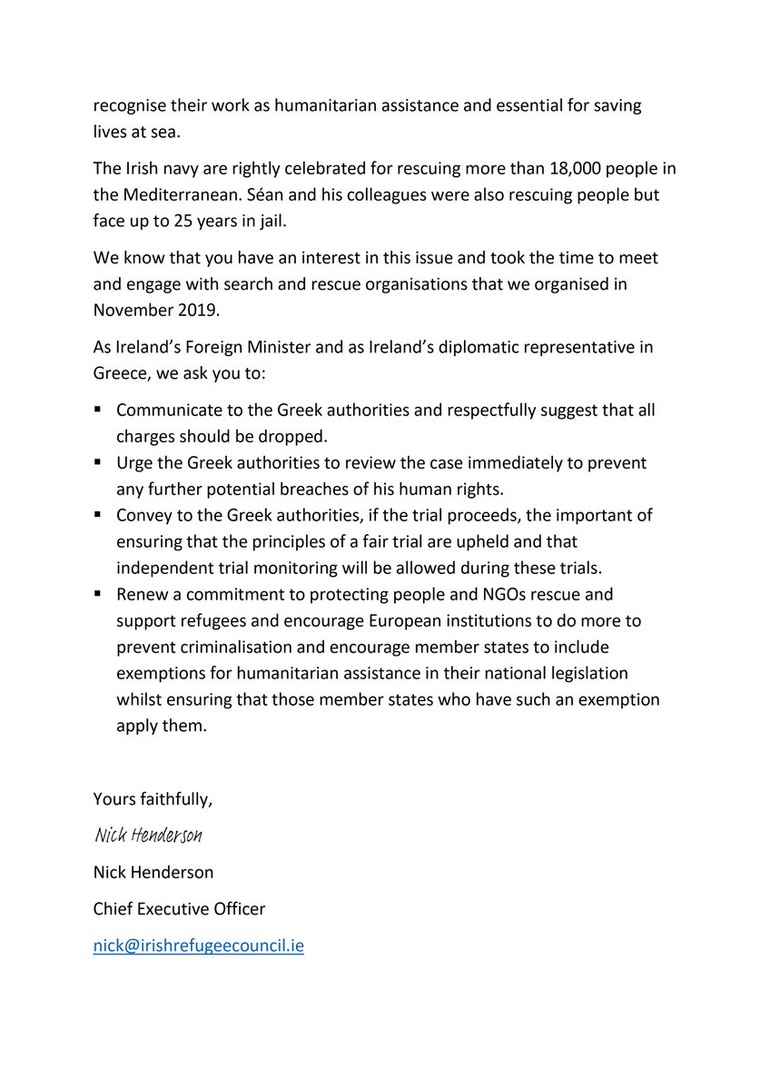 "The Irish <a href="/naval_service/">Irish Naval Service</a> are rightly celebrated for rescuing people in the Mediterranean.

<a href="/sean_binder_/">Seán Binder</a>  and colleagues were also rescuing people, but face up to 25 years in jail."

Our letter asking <a href="/simoncoveney/">Simon Coveney</a> <a href="/dfatirl/">Irish Foreign Ministry</a> <a href="/IrlEmbAthens/">Irish Embassy Athens</a> to raise the case of <a href="/FrHumanitarians/">Free Humanitarians</a>.