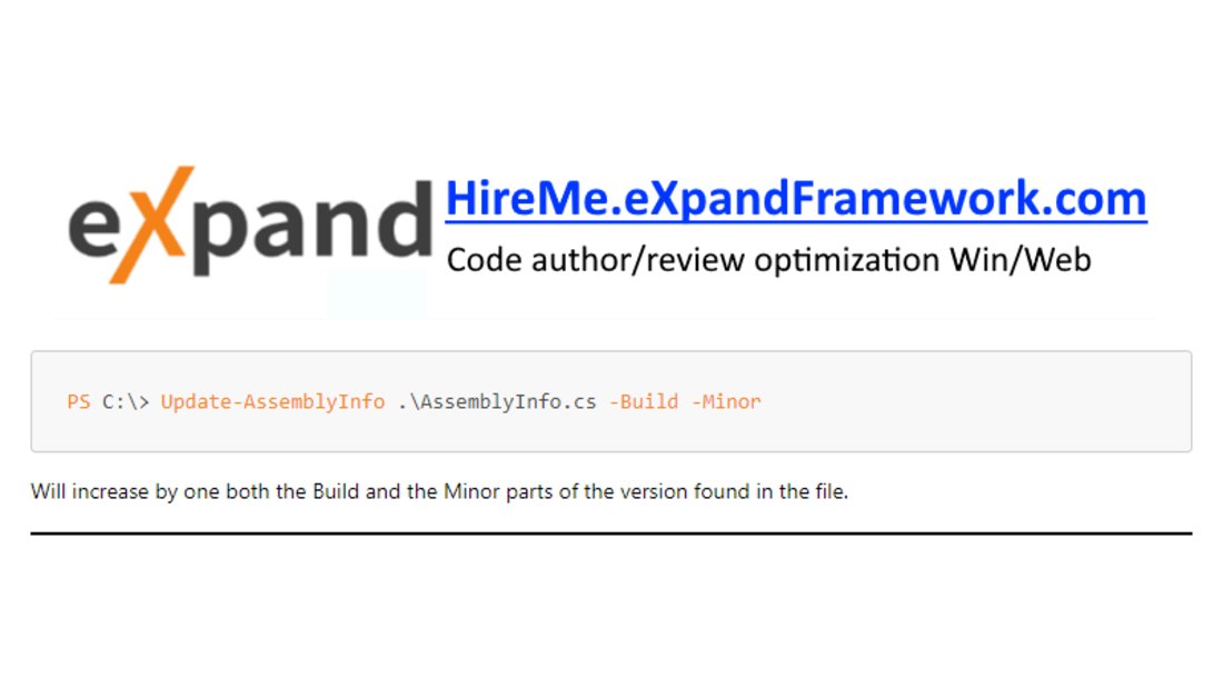 eXpandFramework's tweet photo. The Update-AssemblyInfo #XpandPwsh #PowerShell CmdLet:
Updates the AssemblyInfo.cs version
Wiki: https://t.co/KwDLry2ww1
#dotnet, #dotnetcore, #DevExpress_XAF, #pwsh, #developer, #business, #automation https://t.co/If9y3UkV3H