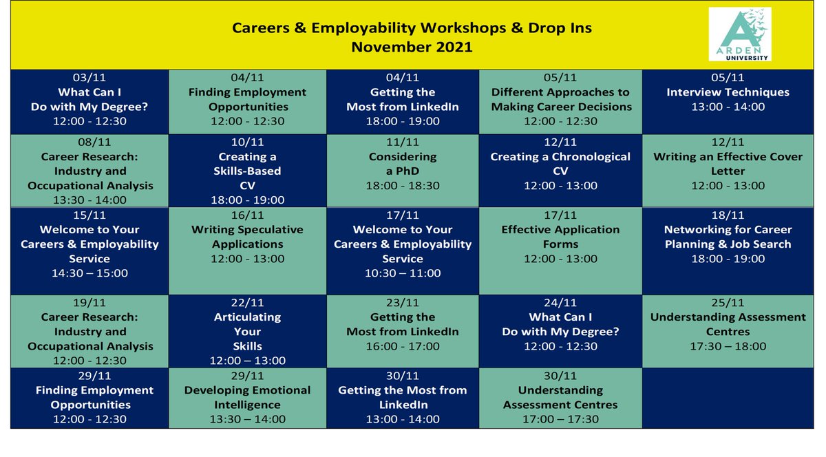 📣 AU STUDENTS 📣
💼Careers &amp; Employability drop in sessions happening in November, book your slots now by visiting the careers portal via ILearn! 
See image for schedule⬇️
#AUemployability