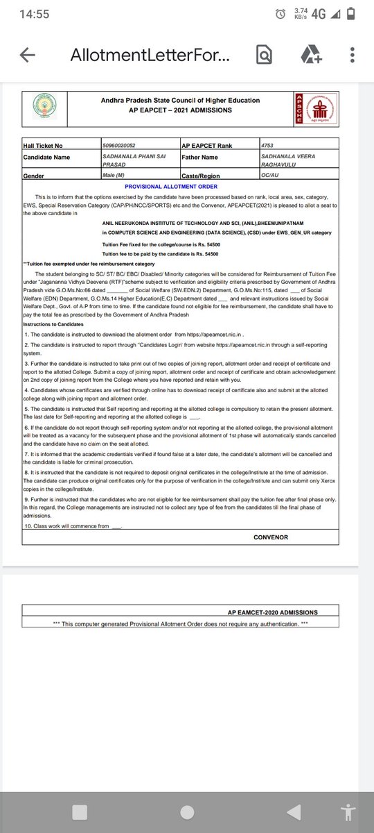 imsoowasted's tweet photo. Eeyana pettina link lo chusthe naku allotment letter vachindi #apeapcet2021seatallotment https://t.co/3FEDdtfyGx