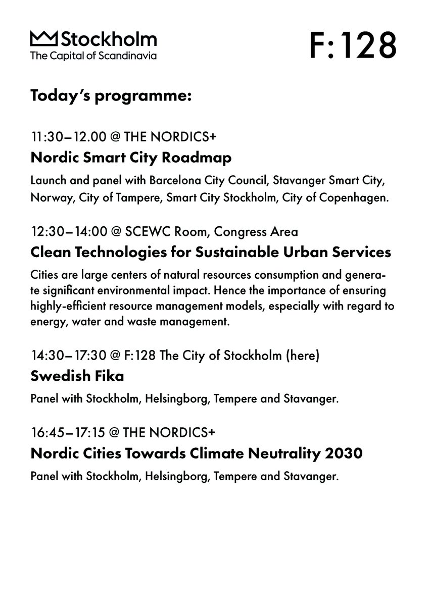 First day of #smartcityexpo21 in Barcelona. We are at F:128 the Stockholm stand. Meet us 2.30-5.30 PM for a Swedish fika and a conversation. #scewc21
