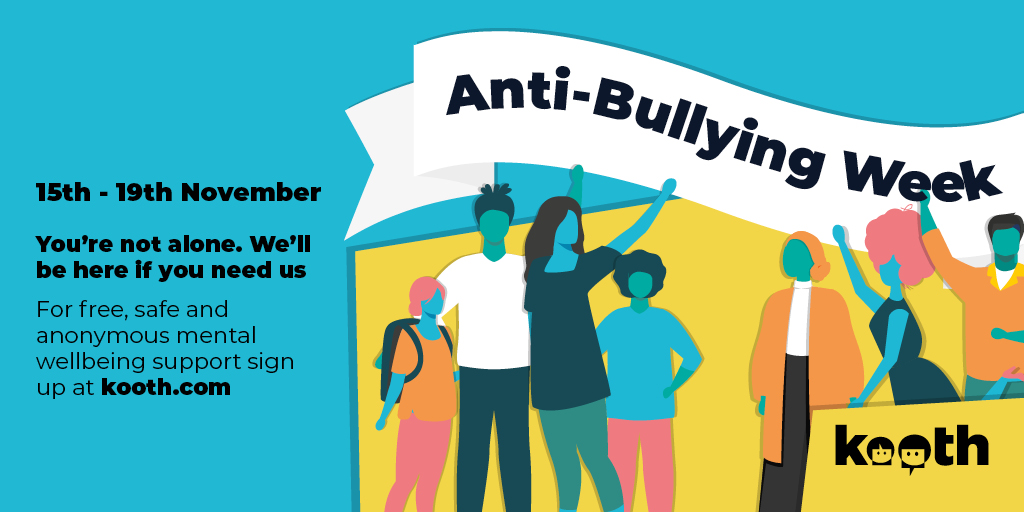 This week is #AntiBullyingWeek! It's important to #BeKind as #OneKindWord can make a world of difference! 

If you or someone you know needs support, Kooth is always available. #ItsOkToNotBeOk 💙