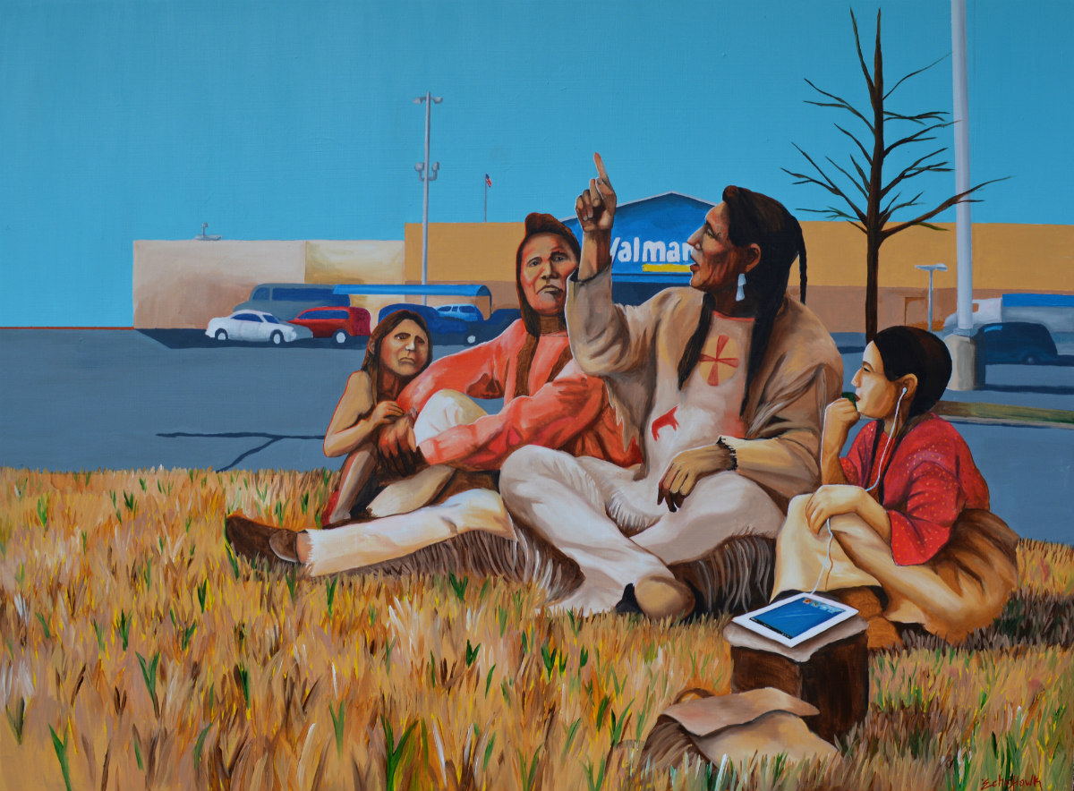 DancingTurtleHQ's tweet image. "Before Here Was Here" - a painting by Native American artist &amp;amp; poet Bunky Echo-Hawk. #indigenous #art