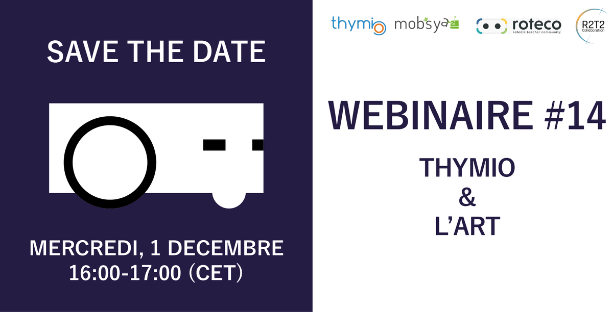ThymioII's tweet photo. Dernier Webinaire pour fêter Noël sera sur Thymio et l'Art! 
Nos speakers: @reseau_canope  et @ecal_ch

Inscrivez vous ci-dessous pour le mercredi 1 Décembre 2021 de 16h  à 17h (CET) 

https://t.co/Rb6FMDO46K https://t.co/aWt6wf37Tn
