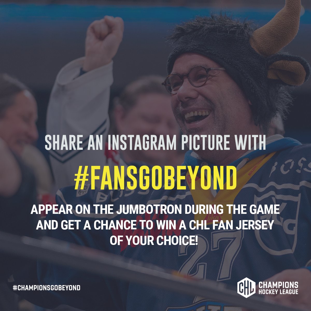 championshockey's tweet photo. 📸Take a picture of yourself and your friends cheering on your team, post it on Instagram using #FansGoBeyond and you too will have a chance of appearing on the jumbotron in the rink during the games and also stand a chance of winning a CHL Fan Jersey! 💥
#ChampionsGoBeyond https://t.co/umoHJMnSGU
