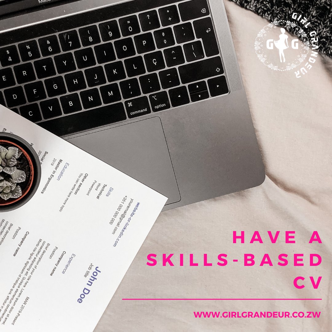 GirlGrandeurZW's tweet image. List your skills at the top of your CV. A skills-based CV primarily focuses on transferable skills and relevant aspects of your previous roles. Make it easy for the recruiter to skim through your abilities quickly. #WorkplaceReadiness #GirlGrandeurZW #GirlTalkZW