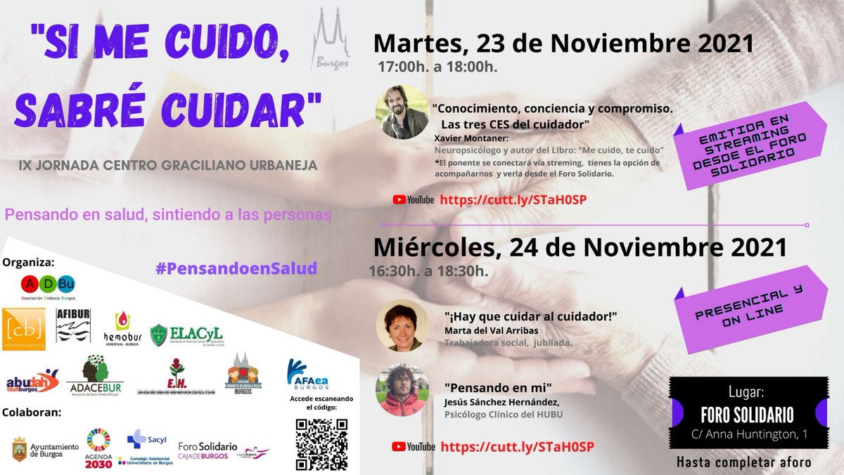 ADACEBUR_BURGOS's tweet photo. 9° Edición de las Jornadas #PensandoEnSalud, sintiendo a las personas, organizada por las asociaciones del Centro Graciliano Urbaneja en las que participa #Adacebur. Este año "Si me cuido, sabré cuidar" en el @ForoSolidario y en YouTube https://t.co/cu76rEPCJd
@ADACEBUR_BURGOS https://t.co/7wmWCFPf1j