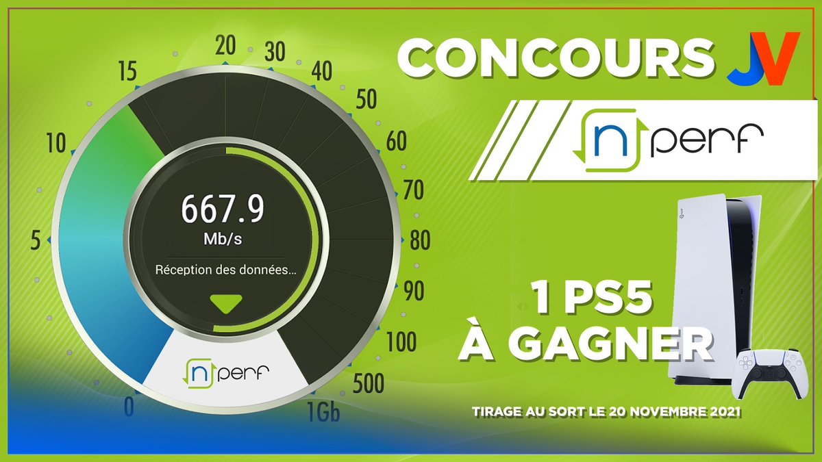 JVCom's tweet photo. 🎁🎮 CONCOURS NPERF PS5 🎮🎁

Tentez de remporter votre PS5 en partageant votre résultat de débit nPerf ! #sponso
https://t.co/kLxPQEA75w 

Pour participer :
🎁 RT+Follow @JVCom et @nperf 🎁
 🎉 Commentez ce tweet avec #nperfconcours 🎉

TAS le 20/11 : https://t.co/MG07nvLYSs https://t.co/dLuAjKWSeC