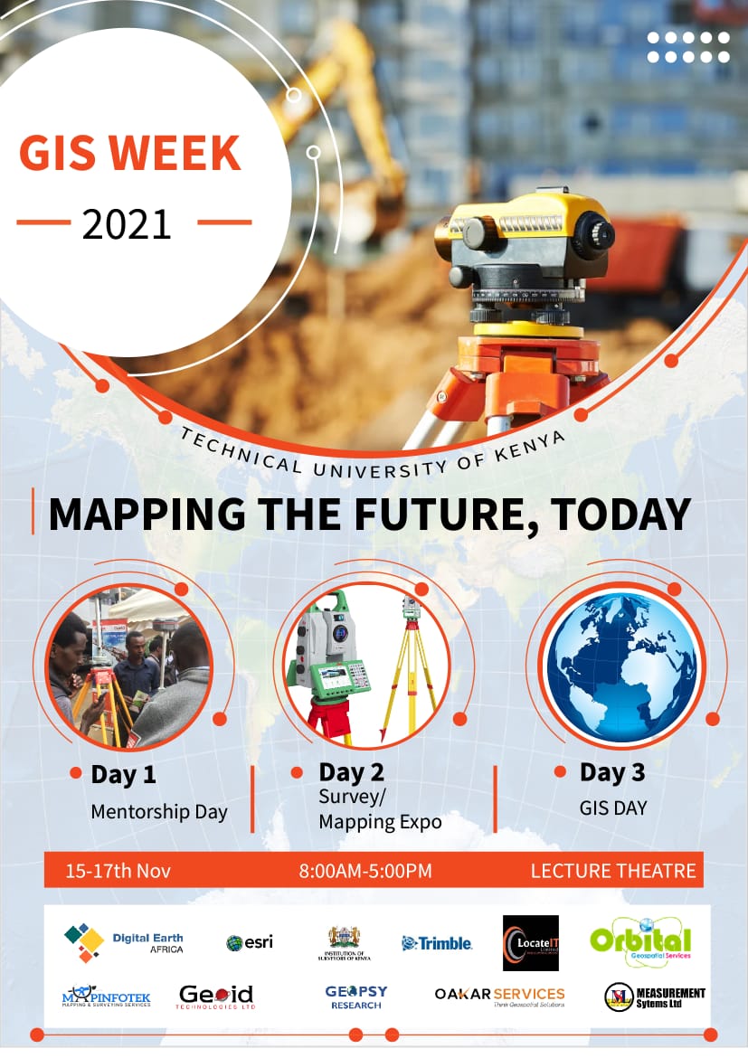 FridaMwangi1's tweet image. ISK welcomes you to the Technical University of Kenya GIS week. Come interact with fellow young surveyors and ISK secretariat reps on Day 2=Survey and Mapping Expo event of the GIS week. You will learn more about  learn more about ISK,the process of joining,etc.
#GISDay 
#GISWeek