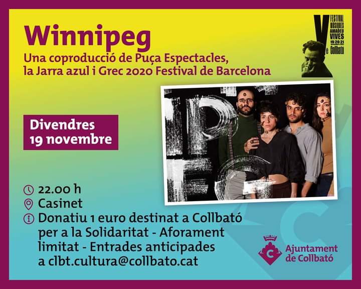 Soli_Collbato's tweet photo. TEATRE SOLIDARI en el Festival Músiques Amadeu Vives
DIVENDRES 19 DE NOVEMBRE 2021
22:00 h.
CASINET (Nucli Antic)
Winnipeg
#Collbato #Solidaritat #Acull #RegalaVida #Chernobyl #Txernobil
#amadeuvives https://t.co/dvvUHr6O55