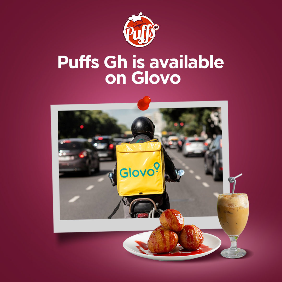 GhPuffs's tweet photo. Puffs Gh is now on Glovo 
You can now order puffs with your favorite toppings and every other item on our menu from the comfort of your homes, offices, etc. https://t.co/mykvrKfYjA