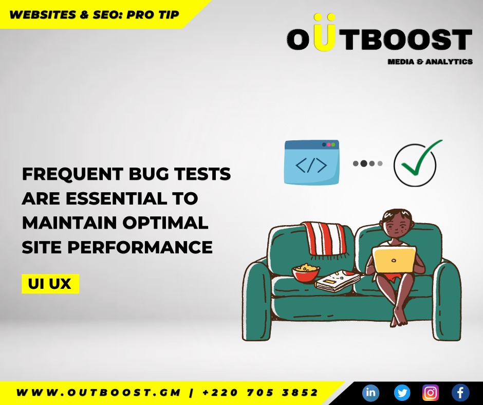AndOutboost's tweet photo. Frequent bug tests are essential to maintain optimal site performance.
Follow us at @AndOutboost
Visit our website at https://t.co/R2Ni1QcMT9
Email outboostgm@gmail.com
#marketingsolution #businesses
#outdooradvertising #thegambia #outboostmedia
#outboost #smilingcoast https://t.co/DW4QroU6cJ