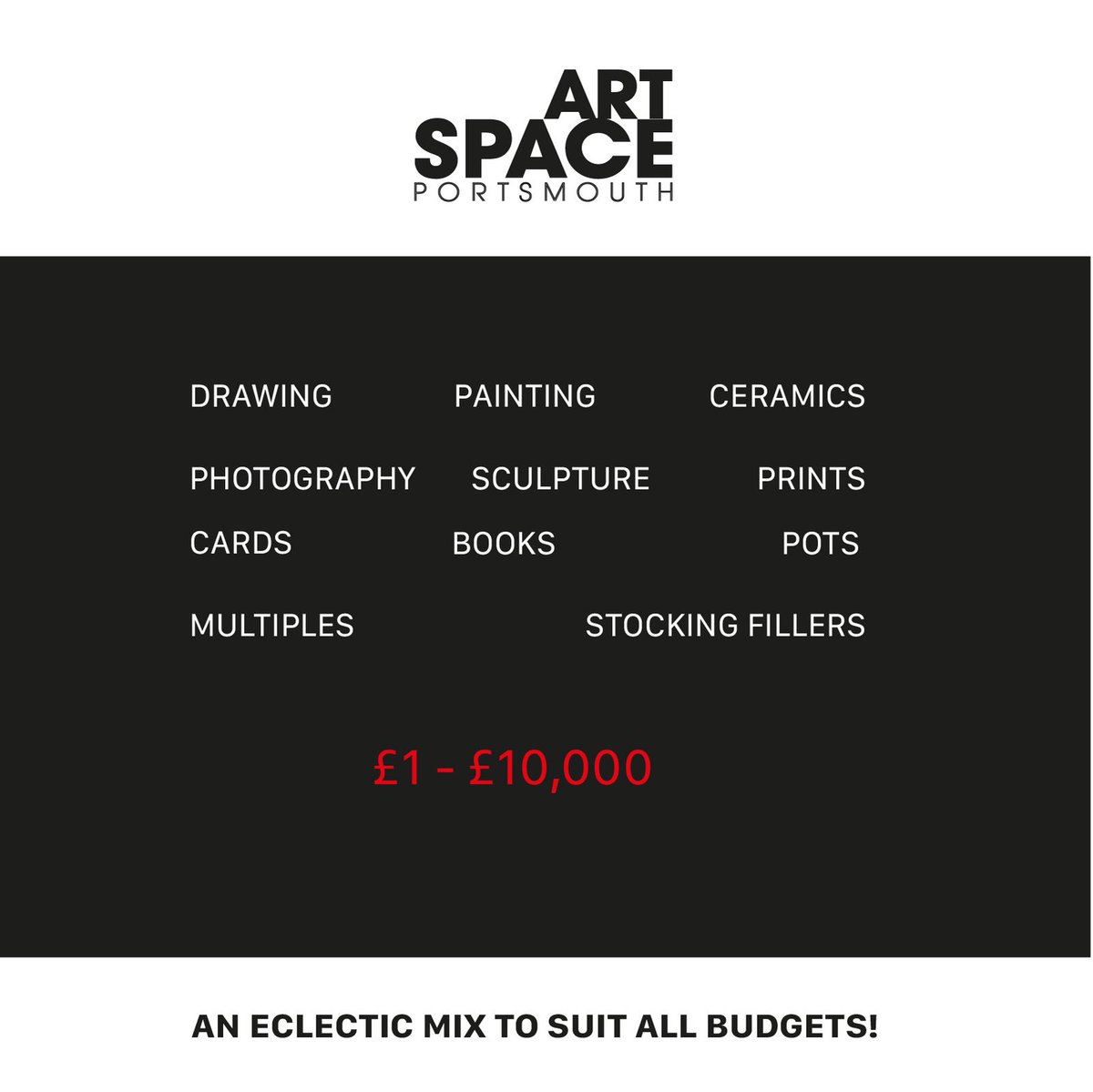 ArtSpacePompey's tweet photo. Buy Art this Christmas
Pop-Up Shop + Gallery 4/5 &amp; 11/12 December, 11-4
An eclectic mix to suit all tastes from £1-£10,000! 20% of sales goes towards ‘Studio 1 Fund’
#portsmouth #southsea #popupshop #christmasshop #artsale https://t.co/w0foB1LJDG