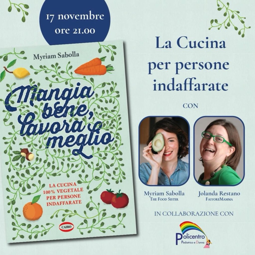 Il 17 Novembre (DOMANI!) alle ore 21:00 non perdete la diretta di <a href="/JolandaRestano/">Jolanda Restano</a> con @myriamsabolla per imparare come cucinare in modo organizzato e sanissimo! Non mancate!
In diretta sulla pagina IG di <a href="/FattoreMamma/">FattoreMamma</a>
In collaborazione con <a href="/PolicentroPed/">PolicentroPediatrico</a> 
#cucina