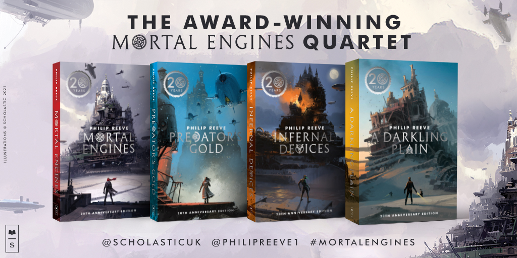 20 years of Mortal Engines.

Today we celebrate the anniversary of the classic series by <a href="/philipreeve1/">Philip Reeve</a>.

#MortalEngines now available with stunning anniversary covers by @ianmcque.