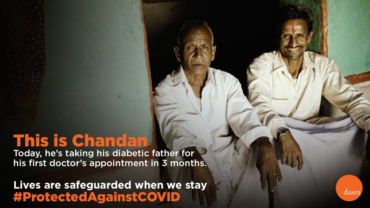 dasra's tweet photo. When you stay #ProtectedAgainstCOVID, you ensure many others like Chandanโs father get the medical attention they need.
Be safe. For the sake of others.
#Covid_19 https://t.co/zhxKqpa9b6