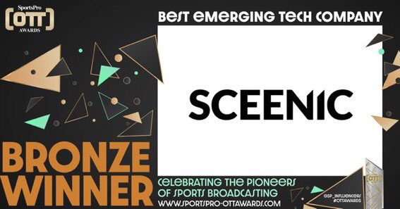 Sceenic's tweet photo. We won! 🥉 The bronze award for ‘Best Emerging Tech Company'.

#OTTAwards celebrates and recognises the most innovative and emerging technology companies impacting the OTT industry.

🎉🍾🍻 #TeamSceenic 
#SPOTT21 #WatchTogether #WatchParty #Togetherness #FanEngagement #Innovation https://t.co/l0UhTtnoHo
