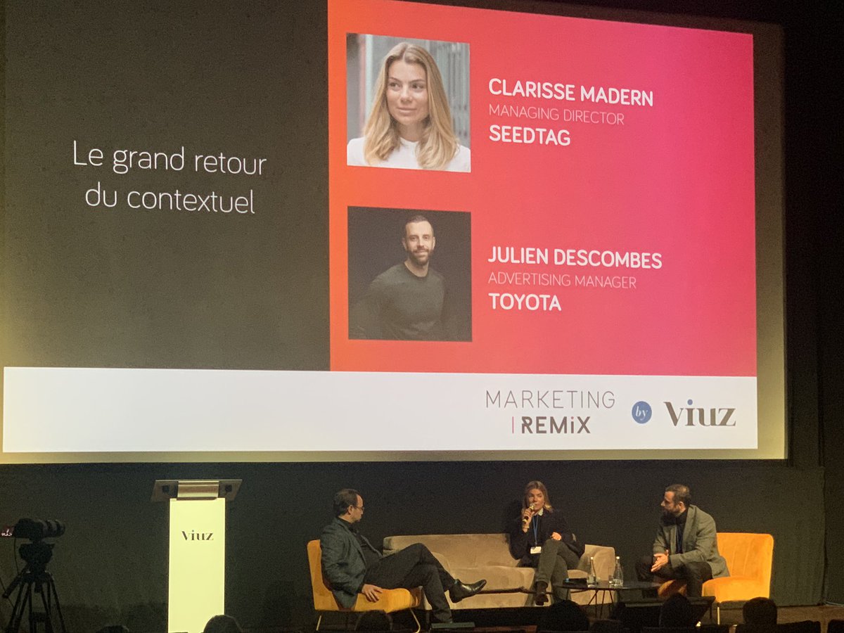 Viuzfr's tweet photo. Clarisse Madern de @seedtag, grande habituée de #MarketingRemix revient pour cette 7eme édition, nous parler du grand retour du #contextuel, sous le témoignage de Julien Descombes, Advetising manager de @ToyotaFrance 🚀 https://t.co/w2rnotiEsO