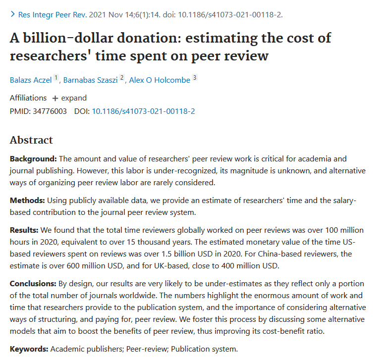 Neuro_Skeptic's tweet photo. Peer reviewers worked over 100 million hours in 2020, estimated value $1.5 billion https://t.co/tY9klsLedU Feat @ceptional https://t.co/kNn1Blovxg