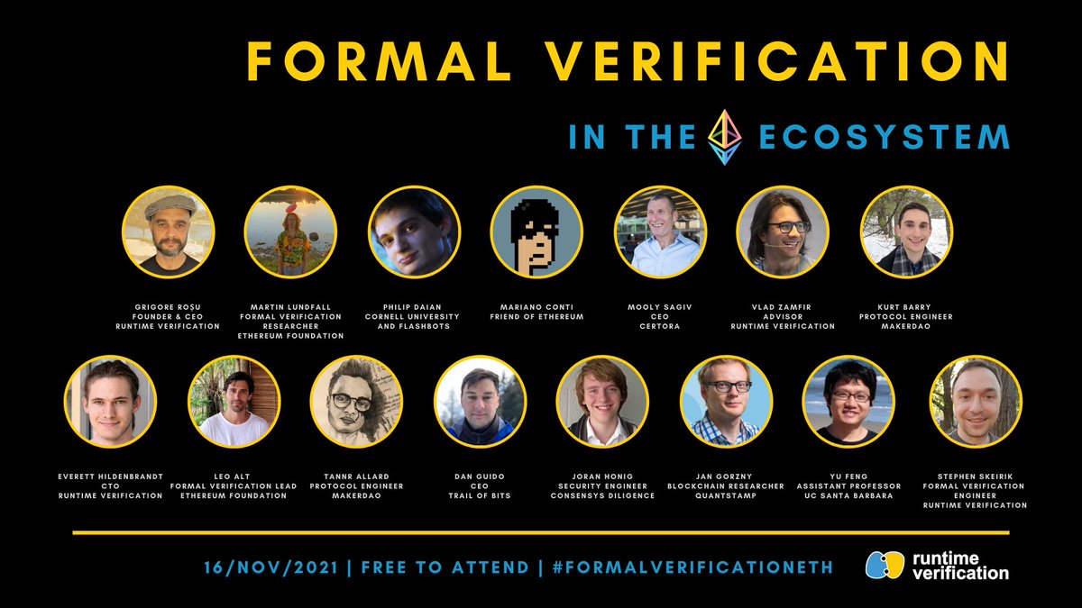 Runtime Vеrification (@rv_inc) on Twitter photo 🎉 7 hours left for the "Formal Verification in the Ethereum Ecosystem" event
Get ready for technical talks and panels about formal verification, formal methods, tools, and how to get started formally verifying your code
Join us at crowdcast.io/e/formalverifi…
<a href="/EFDevcon/">Devconnect ARG</a> <a href="/EF_ESP/">EF Ecosystem Support Program</a> 🎉 7 hours left for the "Formal Verification in the Ethereum Ecosystem" event
Get ready for technical talks and panels about formal verification, formal methods, tools, and how to get started formally verifying your code
Join us at crowdcast.io/e/formalverifi…
<a href="/EFDevcon/">Devconnect ARG</a> <a href="/EF_ESP/">EF Ecosystem Support Program</a>