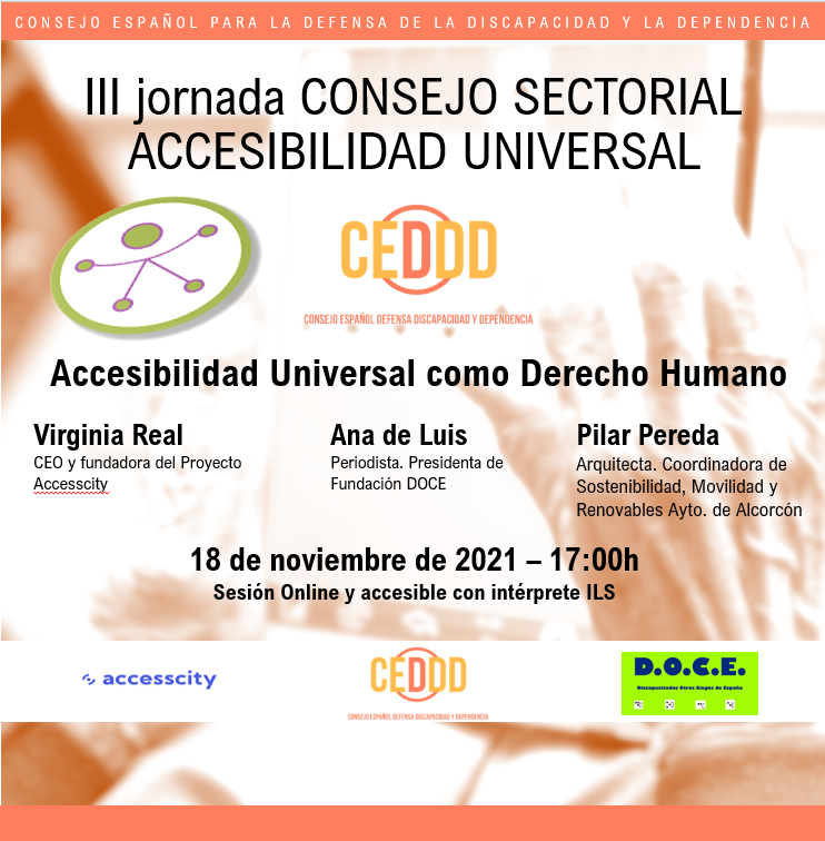 CEDDD_'s tweet photo. 📣Últimos días para apuntarse a la #jorndadaCEDDD sobre #accesibilidaduniversal, moderada por @brusilovsky10 y con las ponencias de Virginia Real, CEO de #Accesscity, @anadeluis y Pilar Pereda, del @AytoAlcorcon.
🧡Gracias @prensasocialps por la difusión https://t.co/gWKGJbliYj https://t.co/jl891XhJJm