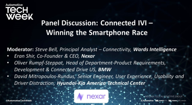 getnexar's tweet image. Check out  #AutomotiveTechWeek this week, and hear @eranshir take part in the panel discussion “Connected IVI - Winning the Smartphone Race” - Today at 15:55 PM!
And if you’re here, come say Hi! We&apos;re at Booth 633
bit.ly/3tH940a #connectedvehicles @TUAutomotive