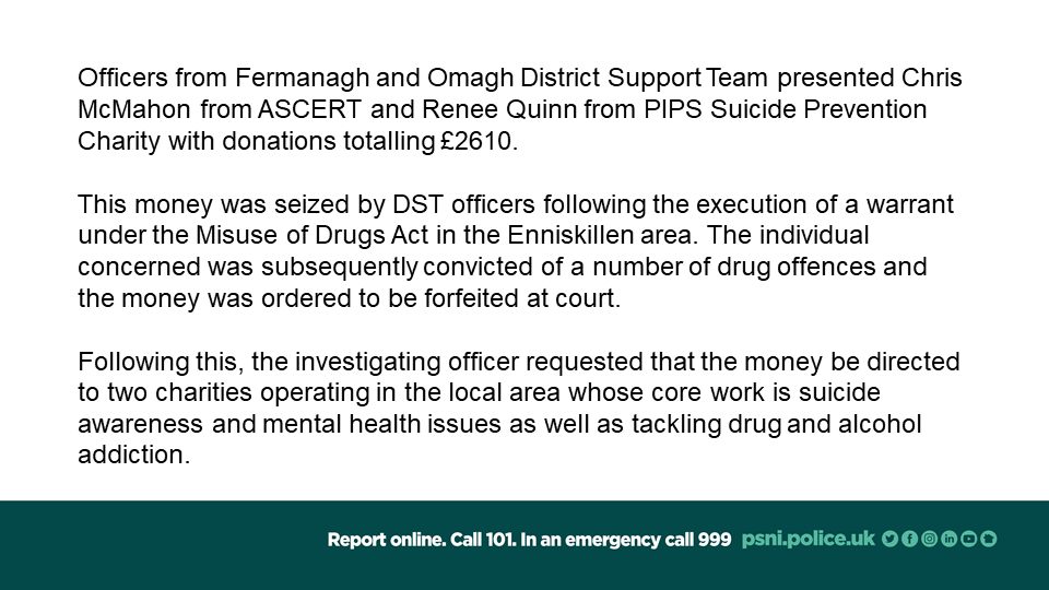 PSNIFermOmagh's tweet photo. Local charities to benefit from proceeds of crime #WeCareWeListenWeAct https://t.co/deTEXgkbnd