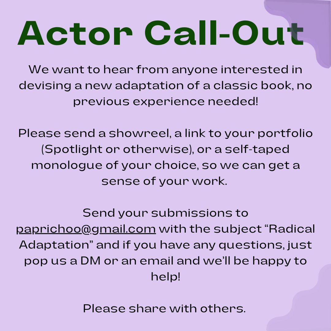 Actor Call-Out for Theatre R&amp;D in London, 6th-8th December! Global Majority creatives needed! 

Please Re-Tweet and Share! 

<a href="/luvblktheatre/">Lovers of Black Theatre</a> @7BlackWomen1