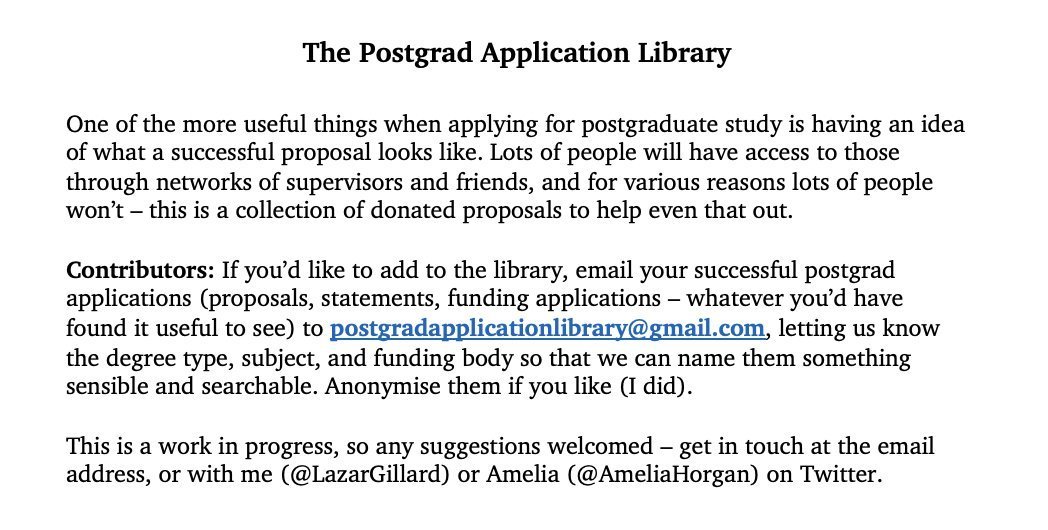 Postgrad application season is coming around again, so a reminder of the library, a google drive with dozens of successful funding applications - please share with friends/students who might benefit, and do consider donating your own materials. 

drive.google.com/drive/folders/…